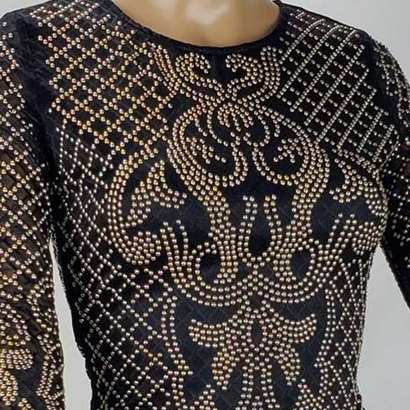 Bodycon Office Siren Black Studded Dress S Mob Boss Wife Aesthetic Embellished - Picture 6 of 11